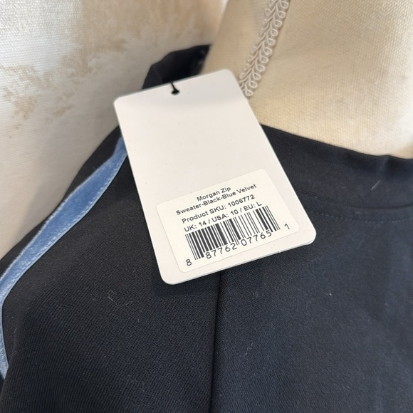 Saint + Sofia Morgan Zip Stripe black velvet blue Stripe Sweatshirt Sz 10 NWT - Picture 4 of 5